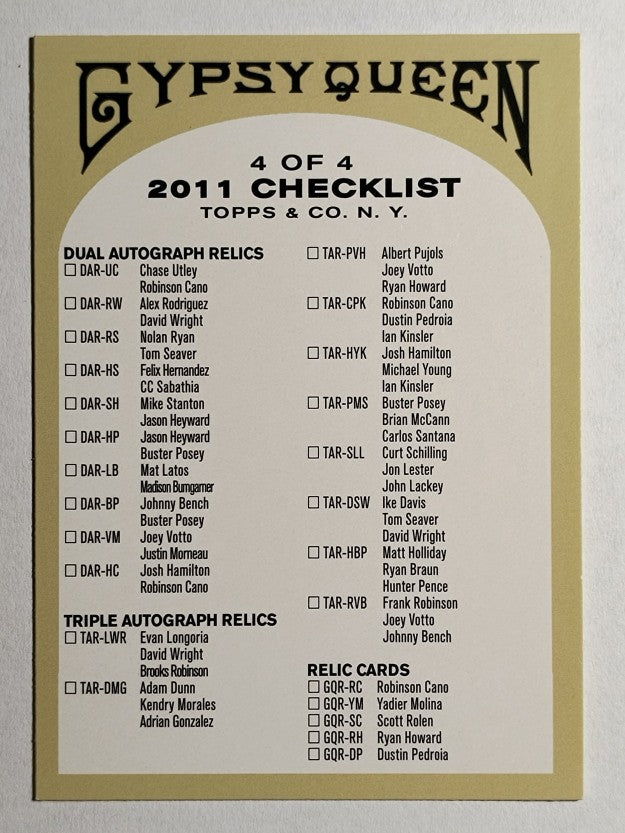 2011 Topps Gypsy Queen Checklists #4 Inserts