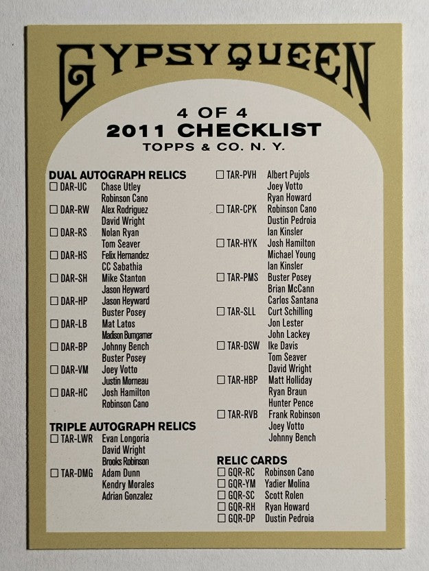 2011 Topps Gypsy Queen Checklists #4 Inserts