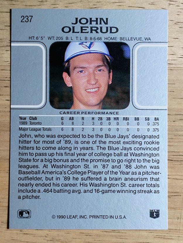 1990 Leaf #237 John Olerud RC