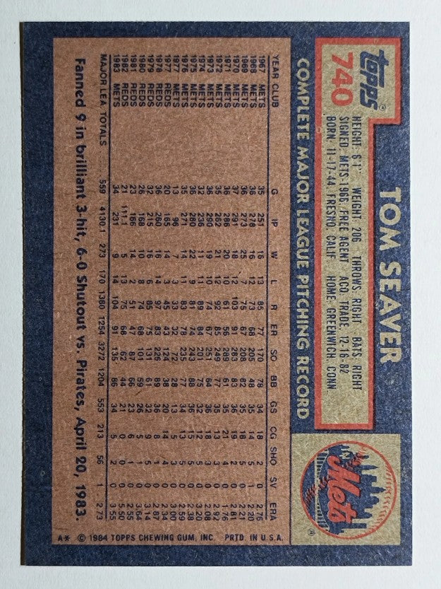 1984 Topps #740 Tom Seaver