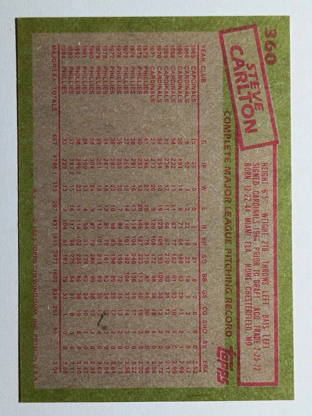 1985 Topps #360 Steve Carlton