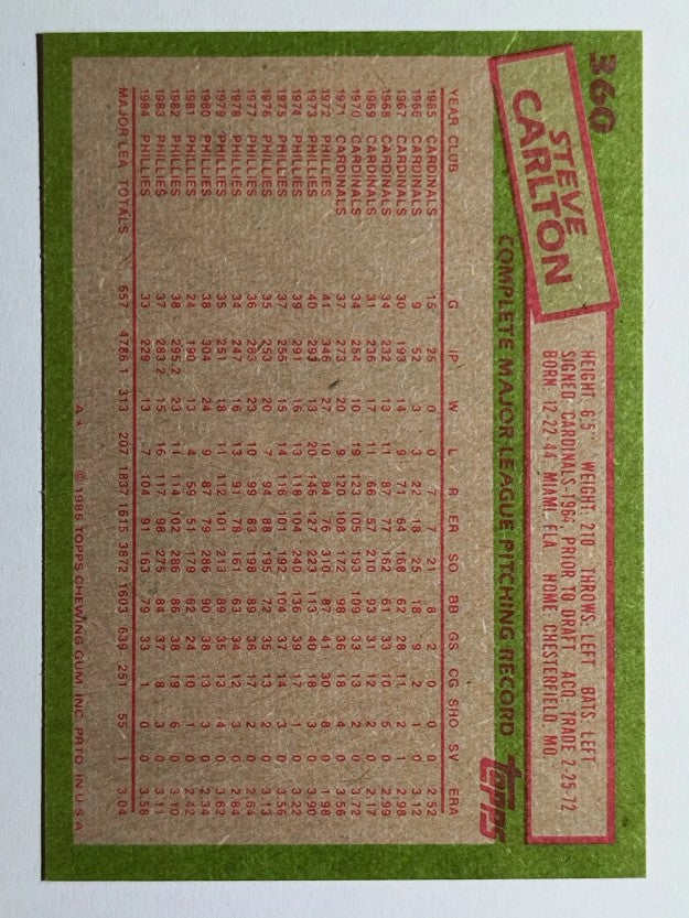 1985 Topps #360 Steve Carlton