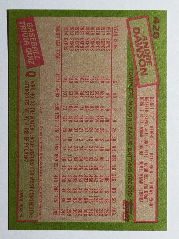 1985 Topps #420 Andre Dawson