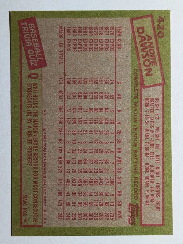 1985 Topps #420 Andre Dawson