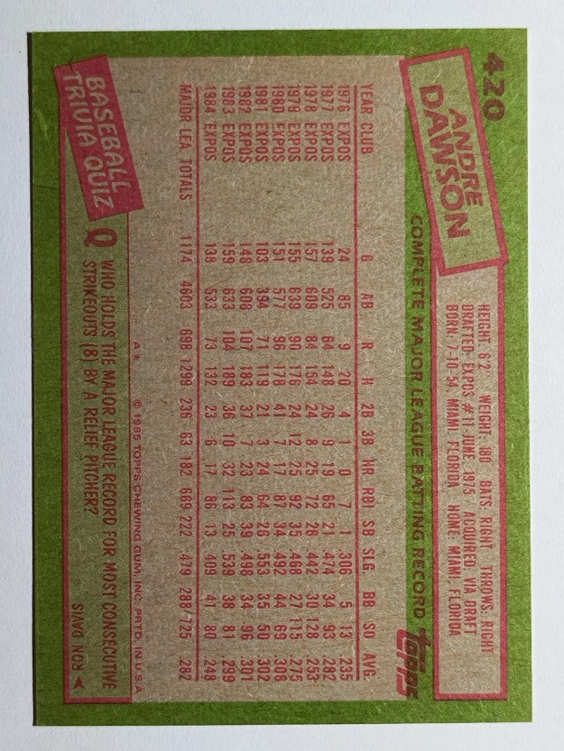 1985 Topps #420 Andre Dawson