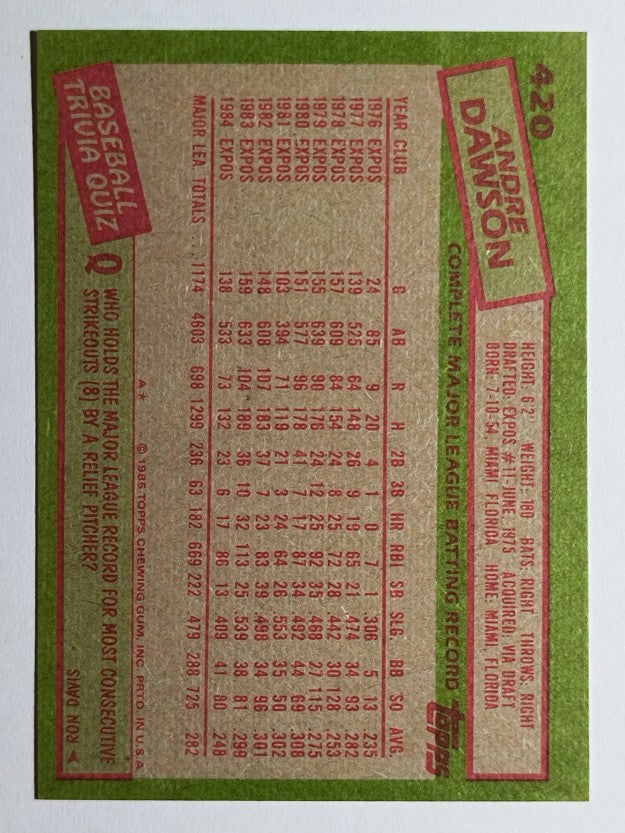 1985 Topps #420 Andre Dawson