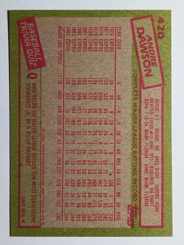 1985 Topps #420 Andre Dawson