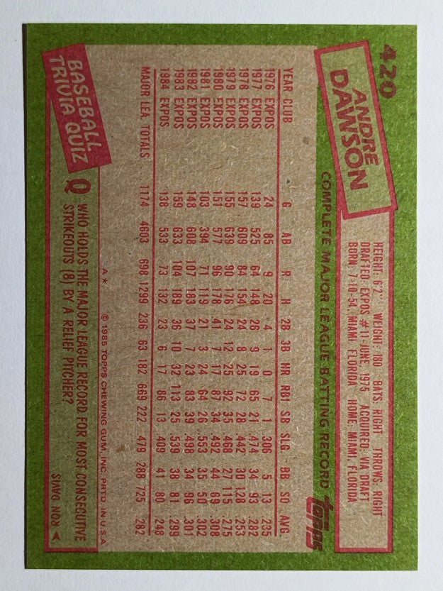 1985 Topps #420 Andre Dawson