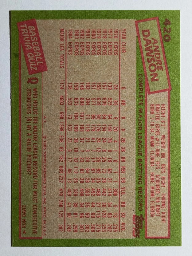 1985 Topps #420 Andre Dawson