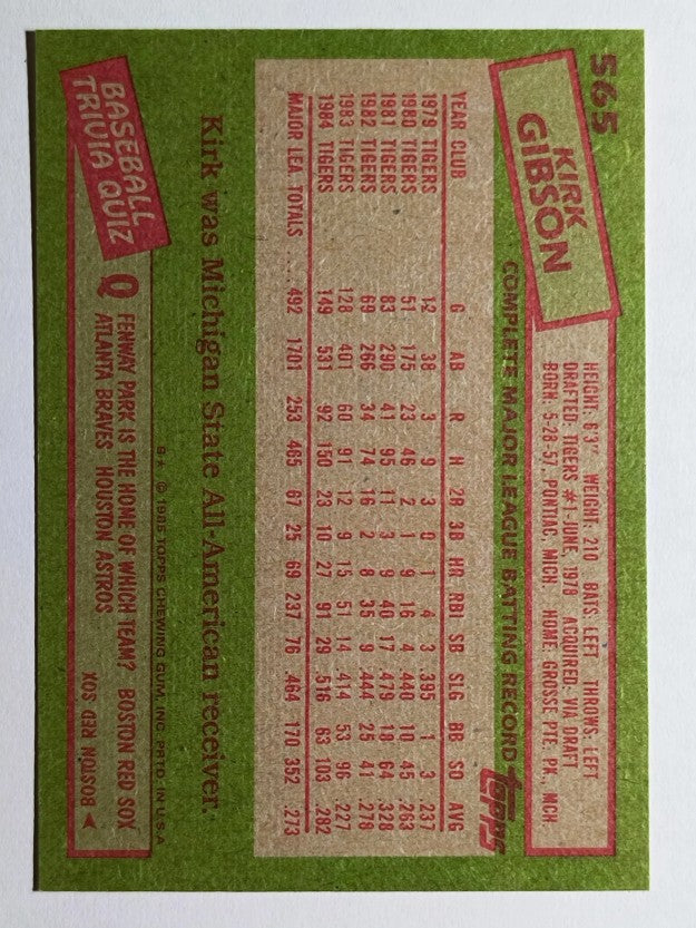 1985 Topps #565 Kirk Gibson