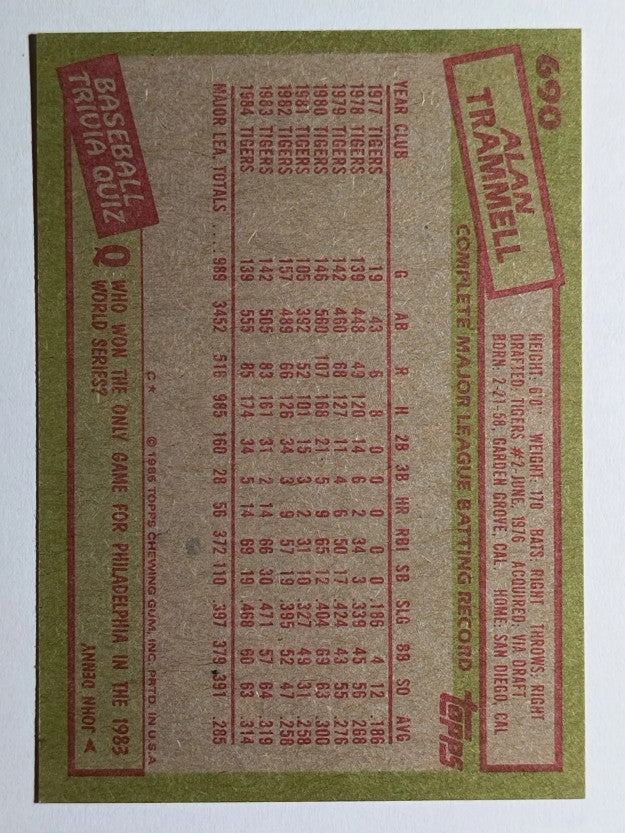 1985 Topps #690 Alan Trammell