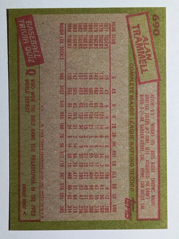 1985 Topps #690 Alan Trammell