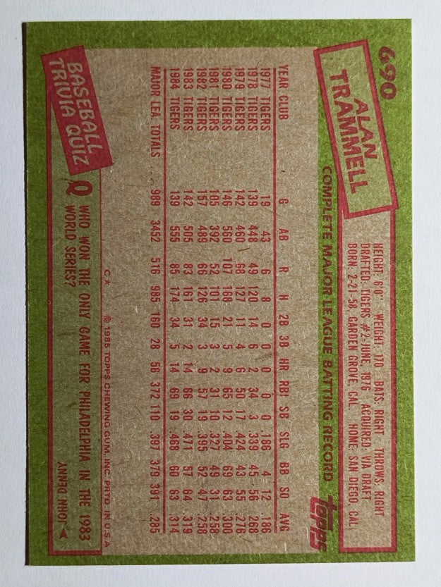 1985 Topps #690 Alan Trammell