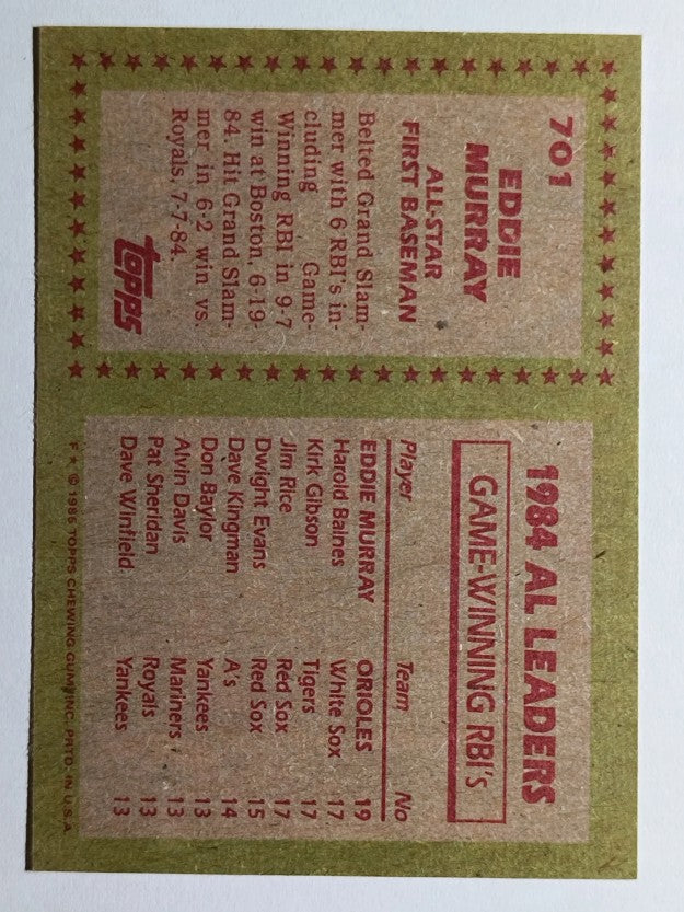 1985 Topps #701 Eddie Murray AS
