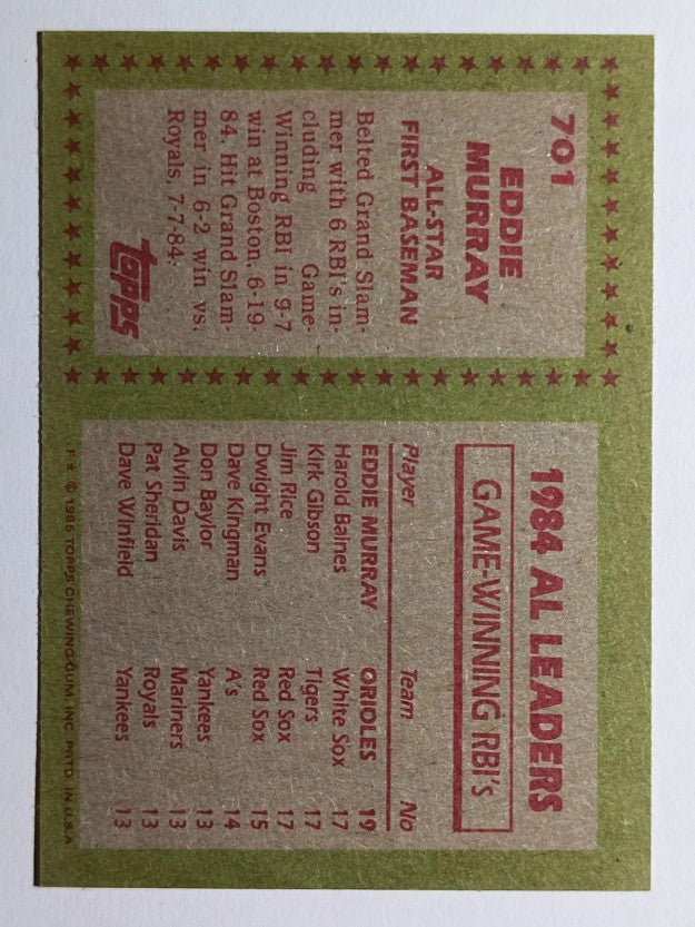 1985 Topps #701 Eddie Murray AS