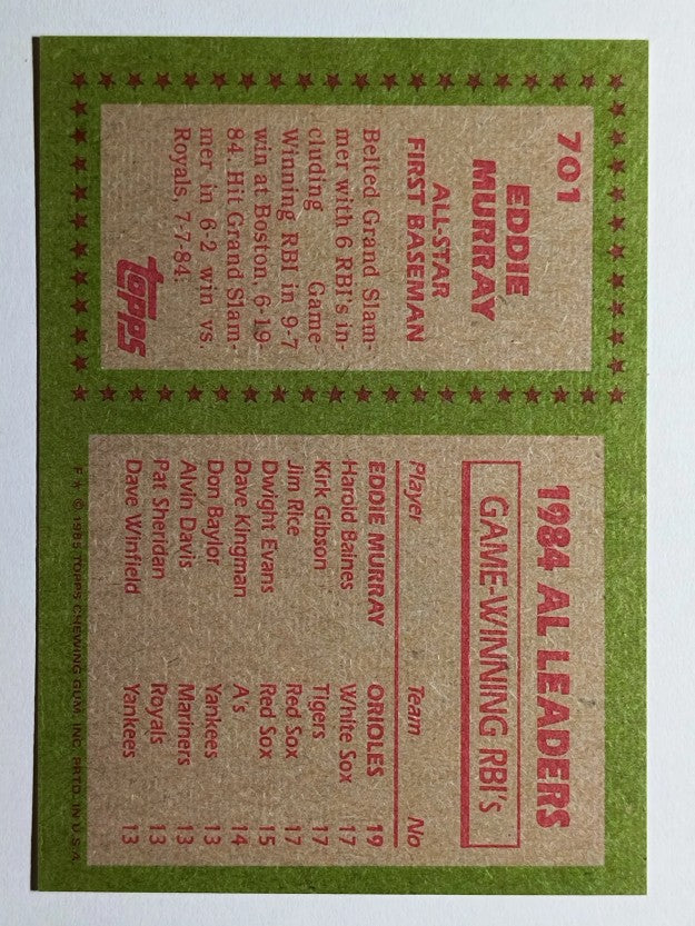 1985 Topps #701 Eddie Murray AS
