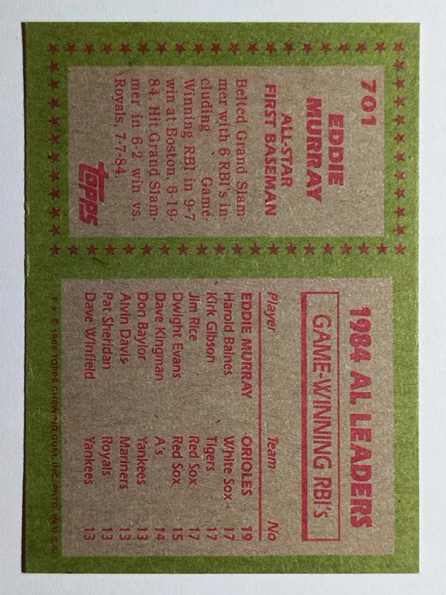 1985 Topps #701 Eddie Murray AS