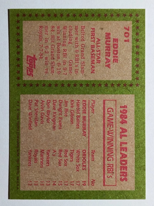 1985 Topps #701 Eddie Murray AS