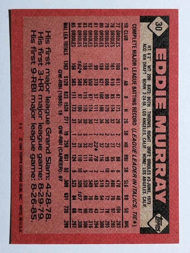 1986 Topps #30 Eddie Murray