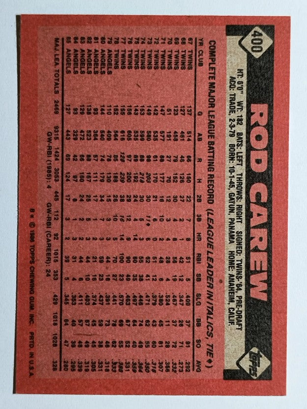 1986 Topps #400 Rod Carew