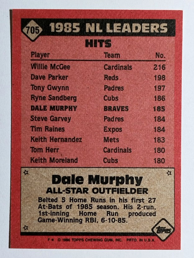 1986 Topps #705 Dale Murphy AS