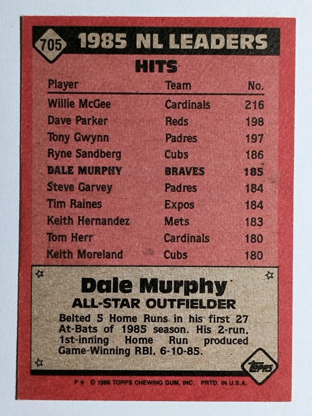 1986 Topps #705 Dale Murphy AS