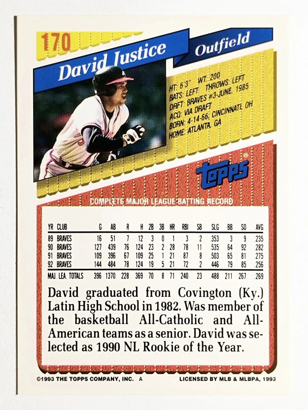 1993 Topps Gold #170 David Justice