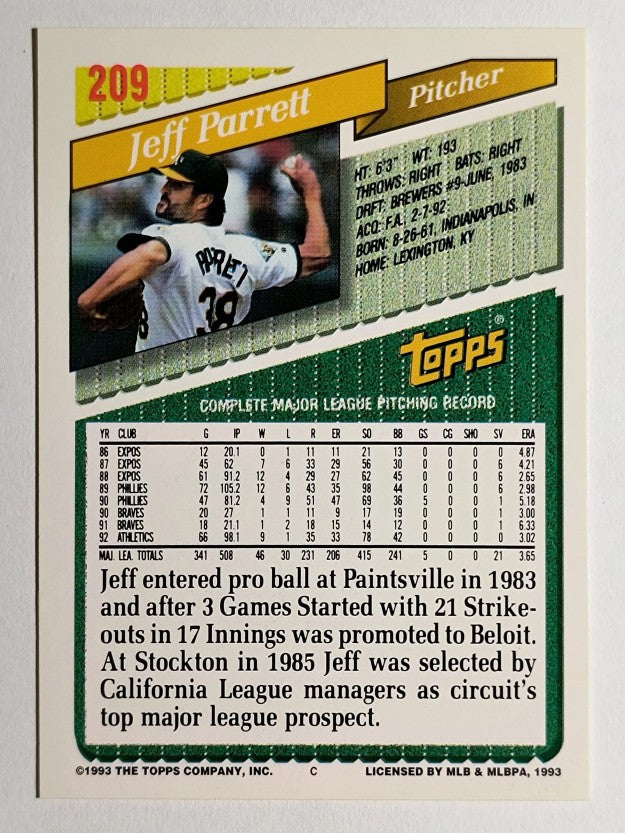 1993 Topps Gold #209 Jeff Parrett