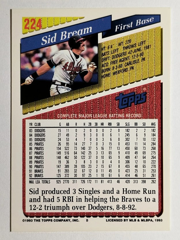 1993 Topps Gold #224 Sid Bream