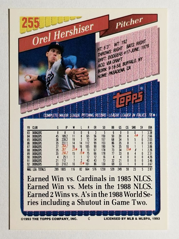 1993 Topps Gold #255 Orel Hershiser