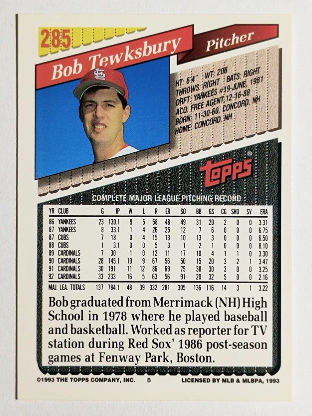 1993 Topps Gold #285 Bob Tewksbury