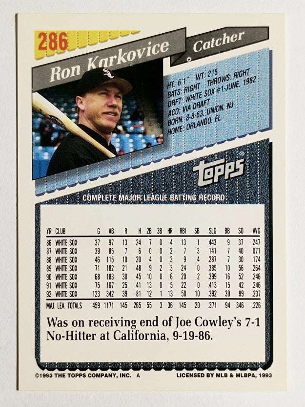 1993 Topps Gold #286 Ron Karkovice