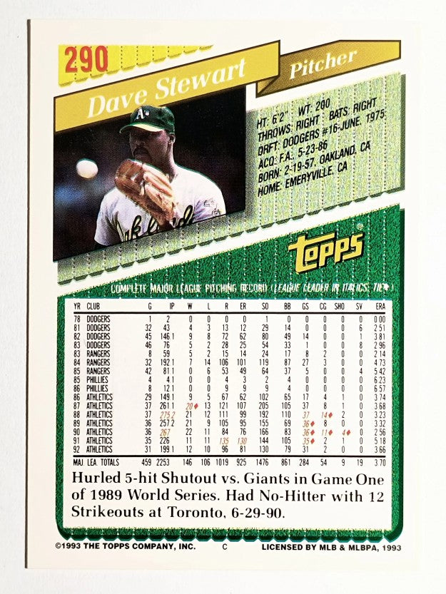 1993 Topps Gold #290 Dave Stewart