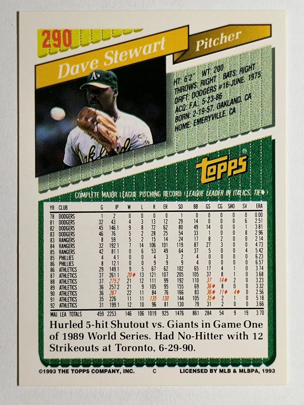 1993 Topps Gold #290 Dave Stewart