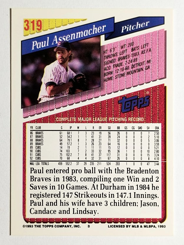 1993 Topps Gold #319 Paul Assenmacher