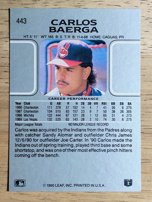 1990 Leaf #443 Carlos Baerga RC