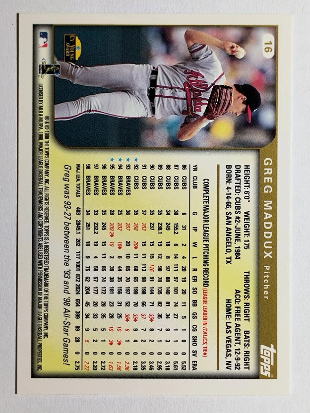 1999 Topps #16 Greg Maddux