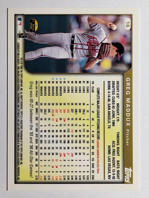 1999 Topps #16 Greg Maddux