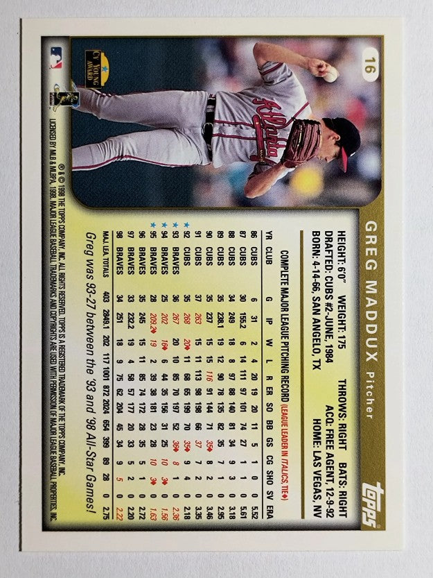 1999 Topps #16 Greg Maddux