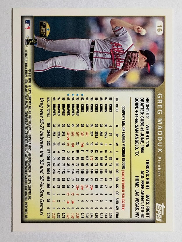 1999 Topps #16 Greg Maddux