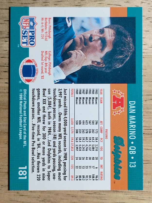 1990 Pro Set #181 Dan Marino