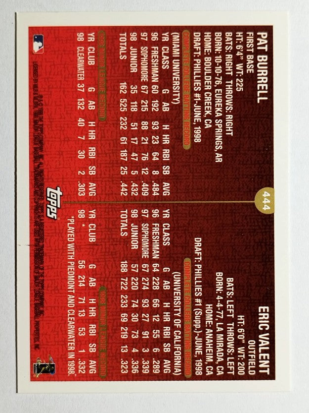 1999 Topps #444 Pat Burrell/Eric Valent RC