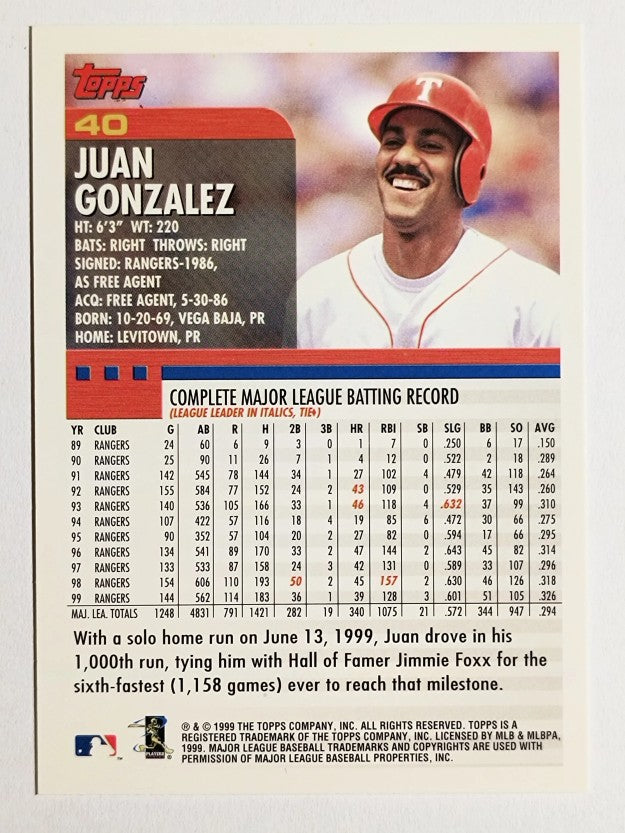 2000 Topps #40 Juan Gonzalez