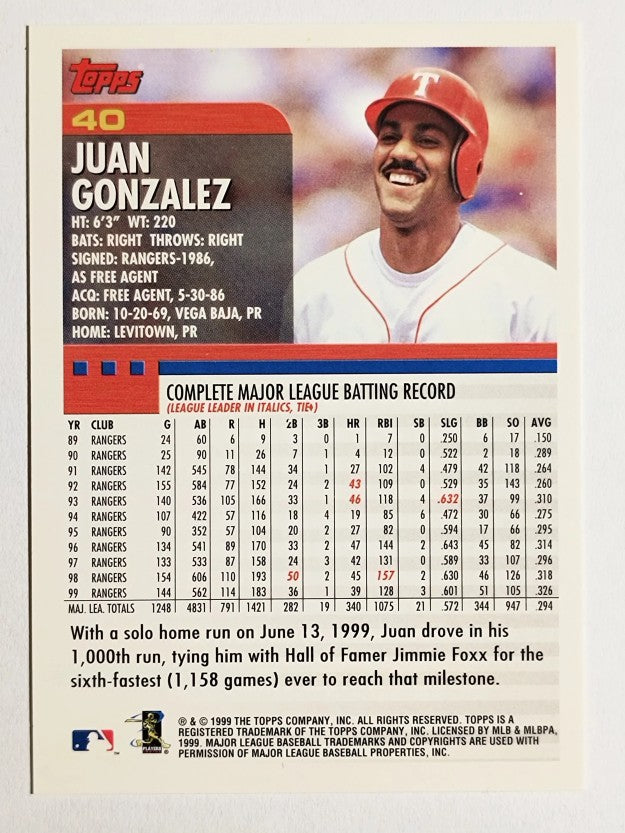 2000 Topps #40 Juan Gonzalez