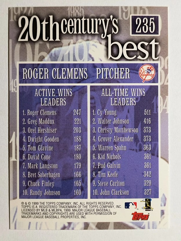 2000 Topps #235 Roger Clemens 20CB