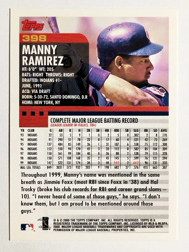 2000 Topps #398 Manny Ramirez