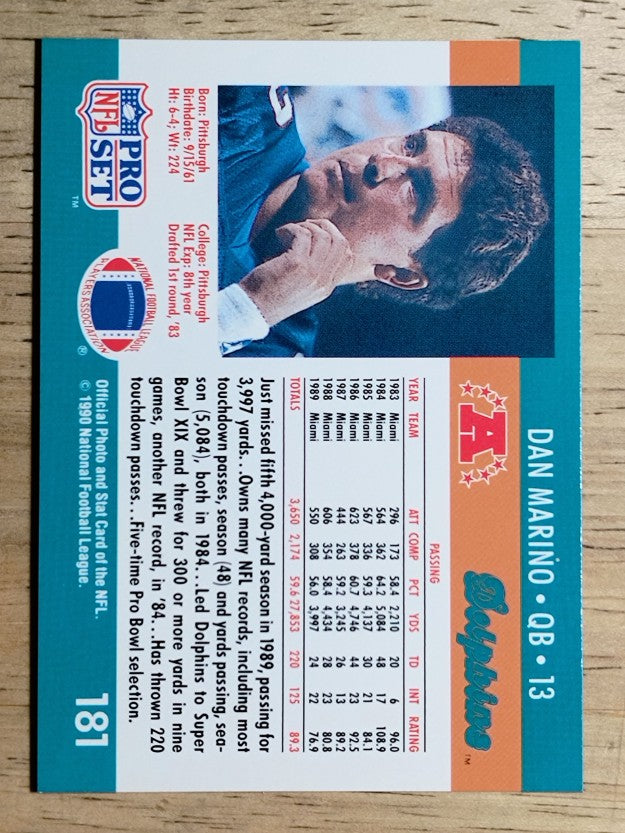 1990 Pro Set #181 Dan Marino