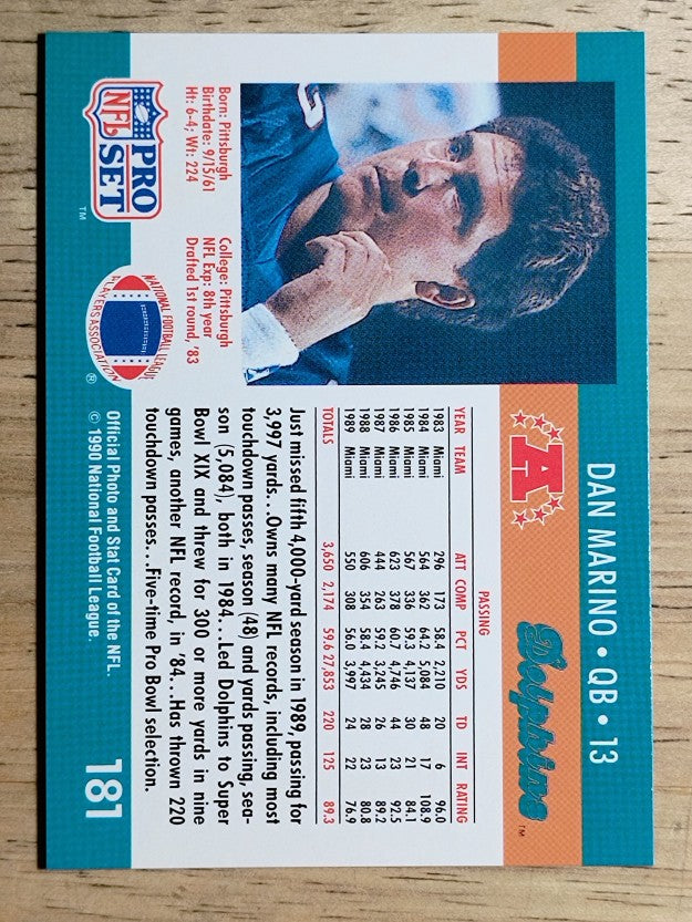 1990 Pro Set #181 Dan Marino