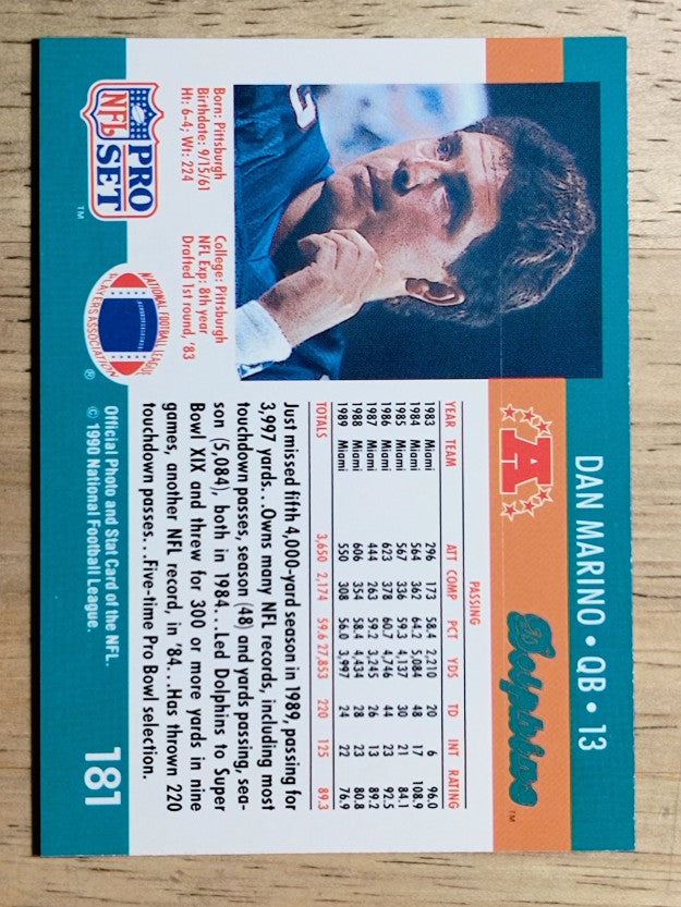 1990 Pro Set #181 Dan Marino