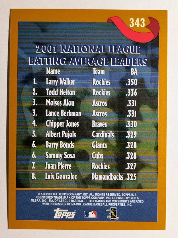 2002 Topps #343 Larry Walker/Todd Helton/Moise Alou/Lance Berkman LL